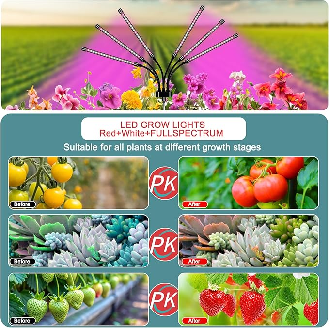 Grow Lights for Indoor Plants LED Grow Light Stand Red White Full Spectrum Plant Lamp with Adjustable Tripod Gooseneck Suitable for Flowers Vegetables (Type B)