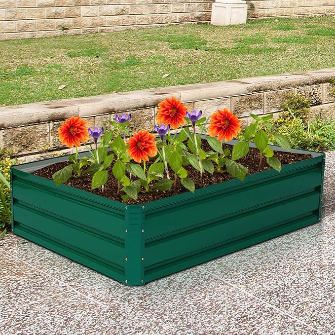 Giantex Patio Raised Garden Bed Vegetable Flower Planter Metal Plant Box Dark Green (47 Lx35.5 Wx12.0 H)