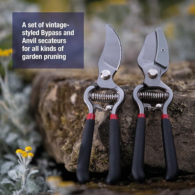 Spear &amp Jackson Drop Forged Bypass &amp Anvil Pruners Set 2 Piece Professional Garden Pruning Tools Durable Steel Blades Comfortable Ergonomic Handles