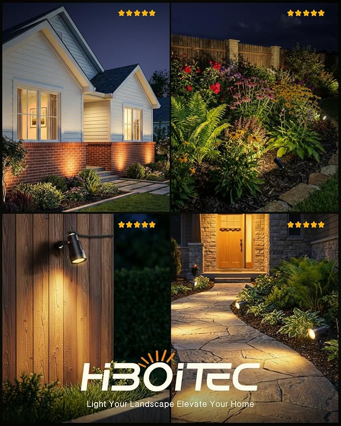 HIBOITEC 5W Low Voltage Landscape Lights 2900K Warm White Landscape Lighting with Connectors12-24V AC/DC Waterproof Landscape Spotlights for Garden Tree Yard Wall 6 Pack
