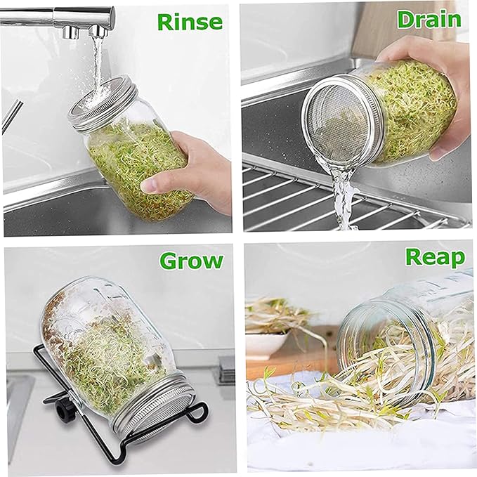 Sprouting Jar 2 Sets Wide Mouth Seed Sprouter with Mesh Lid 16oz Sprouting Kit with Adjustable Stand 4.92in Transparent Sprouts Growing Kit for Beans Broccoli