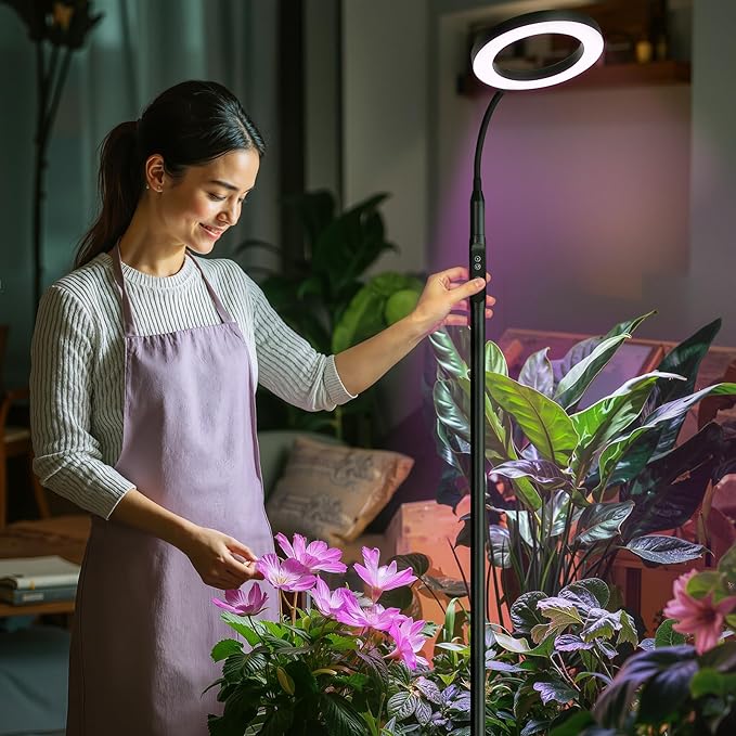 20W Indoor Plant Grow Light with Embedded Controller Red Blue Warm Full Spectrum 95 LED Bulbs Adjustable HeightAuto TimerDimmable Halo Growing Stand Lmap for Tall Large Small Plant Growth