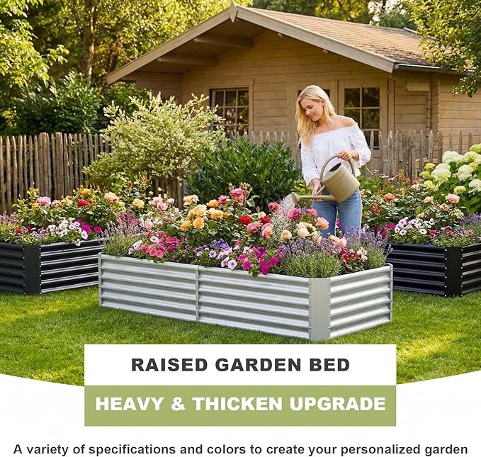 AHEONLAR 2 Pack 8×4×1.5ft Galvanized Raised Garden Beds Outdoor Rectangle Sturdy and Durable Planter Boxes for Vegetables Fruits Flowers and Plants Easy Assembly Black