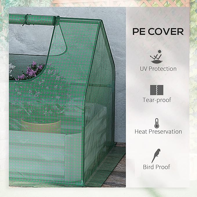 Generic 6' x 3' Galvanized Raised Garden Bed with Mini PE Greenhouse Cover Outdoor Metal Planter Box with 2 Roll Up Windows for Growing Flowers Fruits Vegetables and Herbs Light Gray