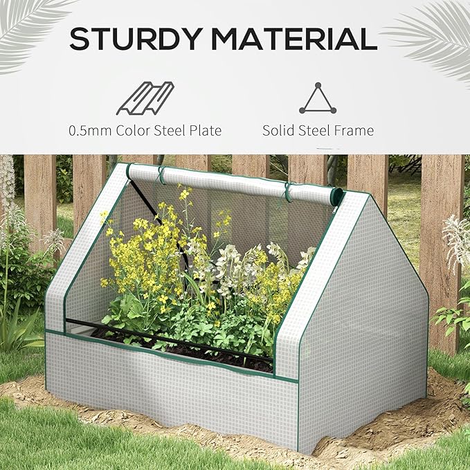 Mini Greenhouse Outdoor Galvanized Raised Garden Bed with Cover Outdoor Planter Box for Herbs and Vegetables (White)