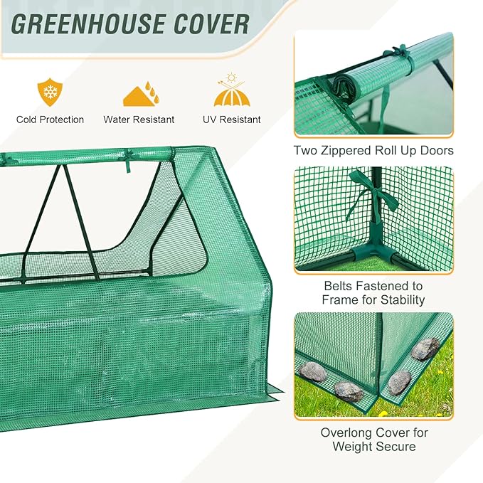 EAGLE PEAK 4x3x1 ft Outdoor Galvanized Steel Raised Garden Bed with Greenhouse 2 Zippered Windows Planter Kit Box Thick Steel Flower Bed for Herbs Fruits and Vegetables Green