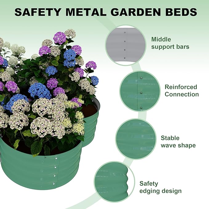 2 Pack Galvanized Raised Garden Bed – 4x4x1 ft Raised Beds-Coated Metal Planter Box with Floral Edge Easy Assembly Rust-Resistant Outdoor/Indoor Garden Box for Vegetables Flowers Herbs Green