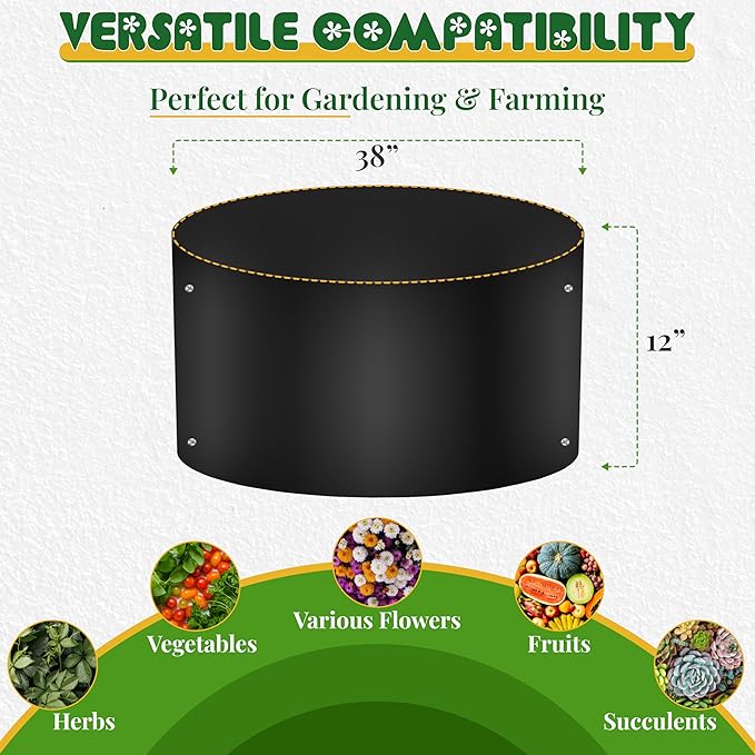 FEBTECH Bottomless Planters for Outdoor Plants - 38 Dia x 12 H Portable 2mm Carbon Steel Raised Garden Bed Ring - Large Outdoor Planter Ring for Planting &amp Watering Vegetables Flowers or Herbs