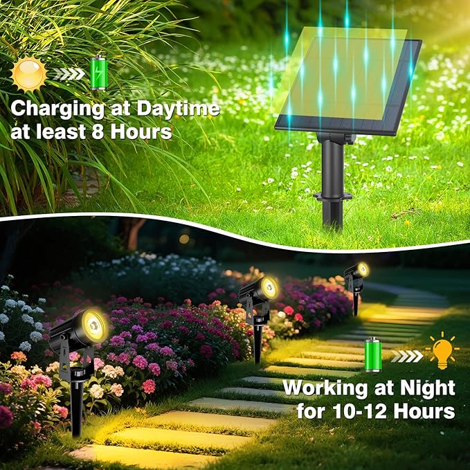 T-SUNUS Solar Landscape Spotlights Warm White IP65 Waterproof Spot Lights 9.8ft Cable Outdoor 3000K Separated Panel for Yard Garden Driveway Porch Walkway Pool Patio