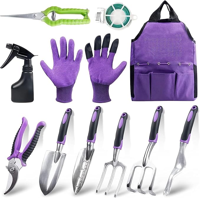 Garden Tool Set 11 Pieces Heavy Duty Aluminum Gardening Tools Garden Gift Tool Starter Set Ideal Gift for Women