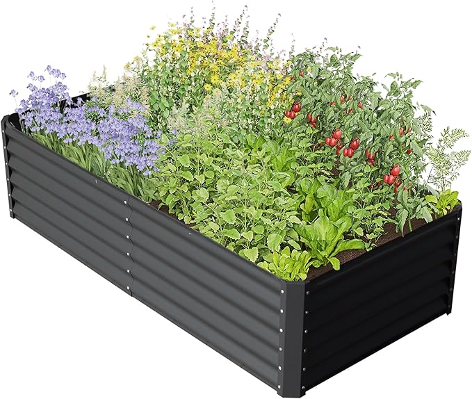 6x3x2ft Galvanized Raised Garden Bed Outdoor Planter GBoxes Large Metal Planter Box for Gardening Vegetables Fruits Flowers Dark Gray