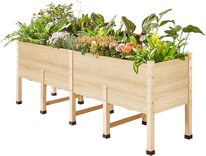 SPECRAFT 7x2 Ft Raised Garden Bed Featuring Legs Drainage Holes Ideal for Vegetables Flowers Elevated Wood Planter Box for Balcony Patio and Backyard Easy Assembly