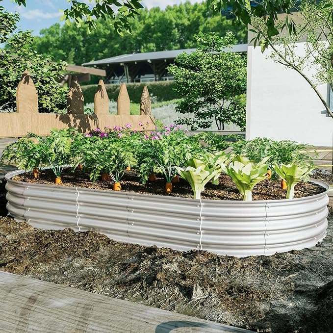 8x4x1ft Heavy Duty Metal Raised Garde Bed Kit Oval Large Metal Planter Boxes for Vegetables/Herbs/Flowers Galvanized Planter Raised Garden Beds for Outdoor with Reinforced Edges (2Pcs 8x4x1ft)
