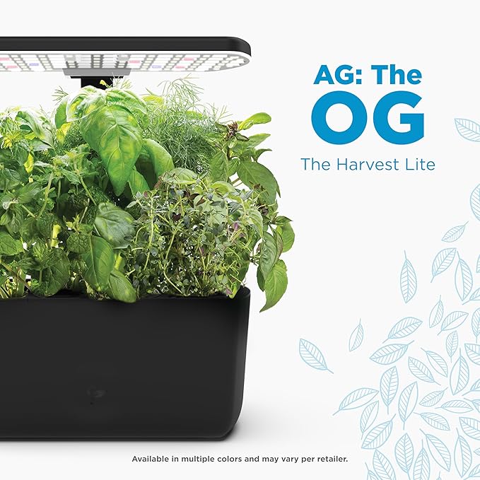 AeroGarden Harvest Lite in Black Soil-Free Indoor Hydroponic Garden with LED Grow Light for Year-Round Gardening of up to 6 Herbs and Vegetables