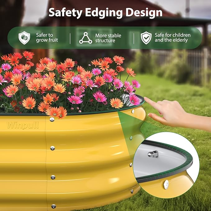 Raised Garden Bed Kit 4x2x1ft Galvanized Planter Box with Rubber Safety Edging Metal Garden Beds for Vegetables Flowers Herbs Backyard &amp Patio (Cream Yellow)