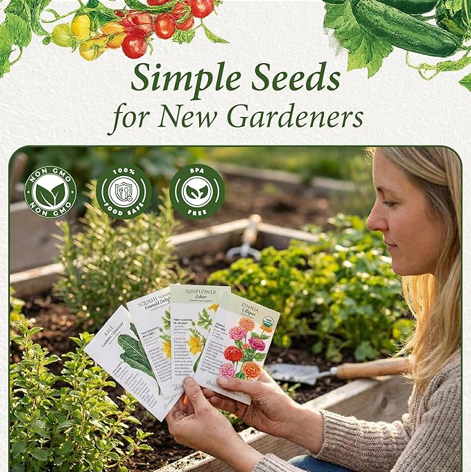 Botanical Interests: The Beginner Garden Seed Bundle - 11 Individual Seed Packets: Non-GMO Easy-to-Grow Vegetable &amp Flower Seeds: Starter Kit for New Gardeners