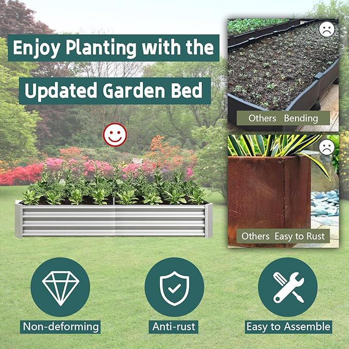 Metal Raised Garden Bed Outdoor Galvanized Raised Garden Bed 6×3×1ft Rectangle Planter Raised Beds Raised Planter Box for Gardening Vegetables and Flowers Silver