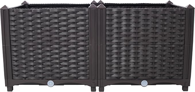 Raised Garden Bed Deep Raised Garden Bed Plastic Planter Boxes for Vegetables Flowers Herbs and SucculentsSelf-Watering Planter Box Raised Bed to Grow Flowers Herbs &amp Vegetables 31.5x15.7x14