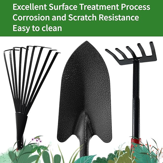 Set of 6 Gardening Tool Set Rust-Resistant Handy Tools for Gardening Ideal Gardening Gift Set Including Trowel Weeder Hoes and Rakes