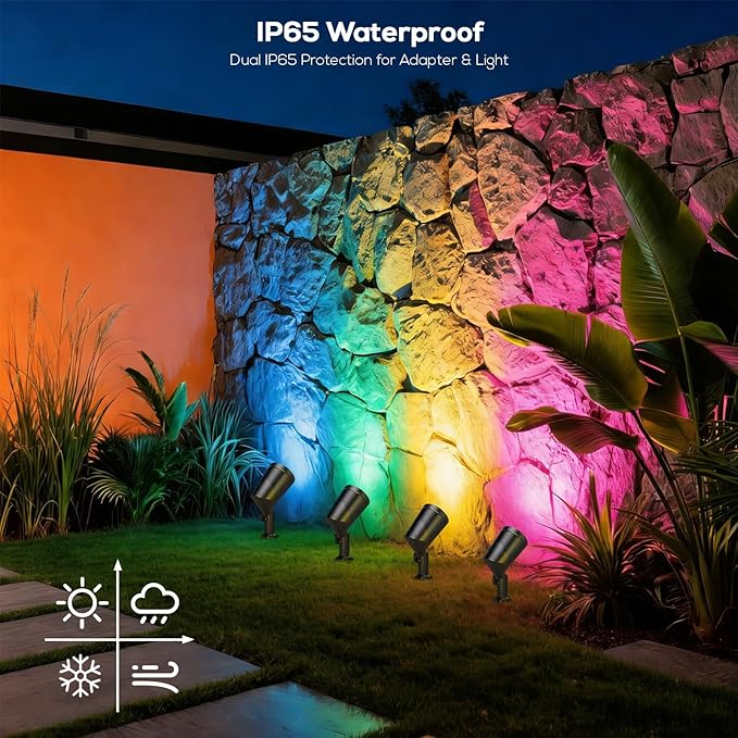SUNTHIN 4 Pack Smart Landscape Lights RGBW Color Changing Landscape Lights with Remote Compatible with Alexa and Google Home IP65 Waterproof for Garden Yard Lawn Wall Tree Fence(6W/ Light)