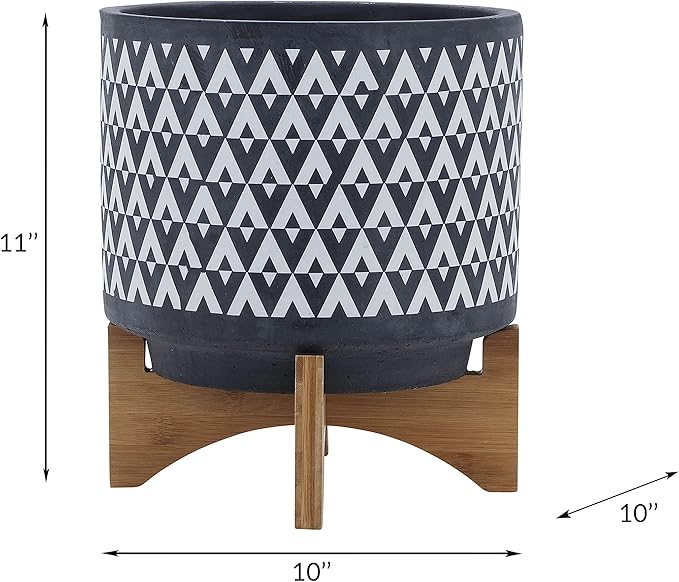10 Planter ON Wooden Stand Gray