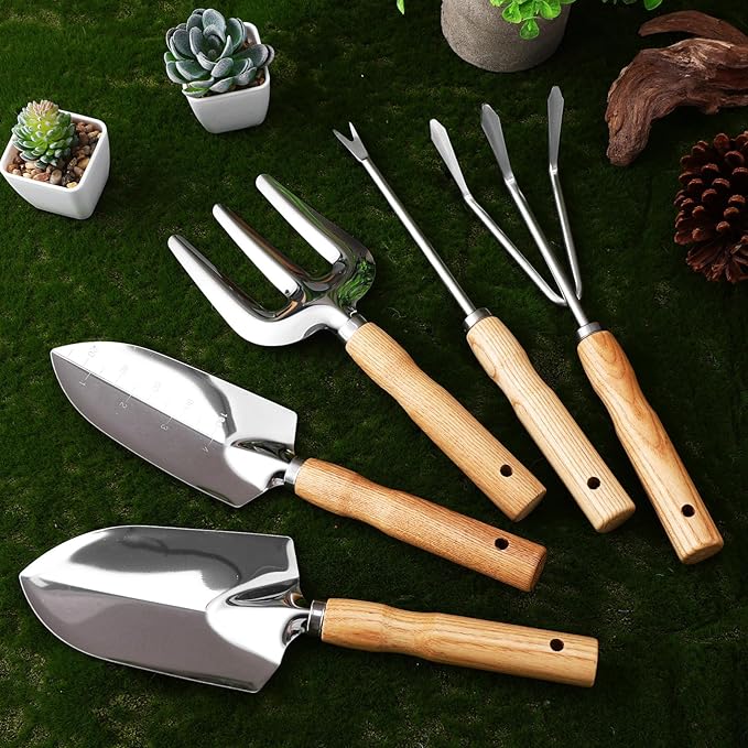 KICHOUSE Gardening Tools Set Garden Trowel Set 430 Stainless Steel Comfortable Wood Handle Perfect for Women