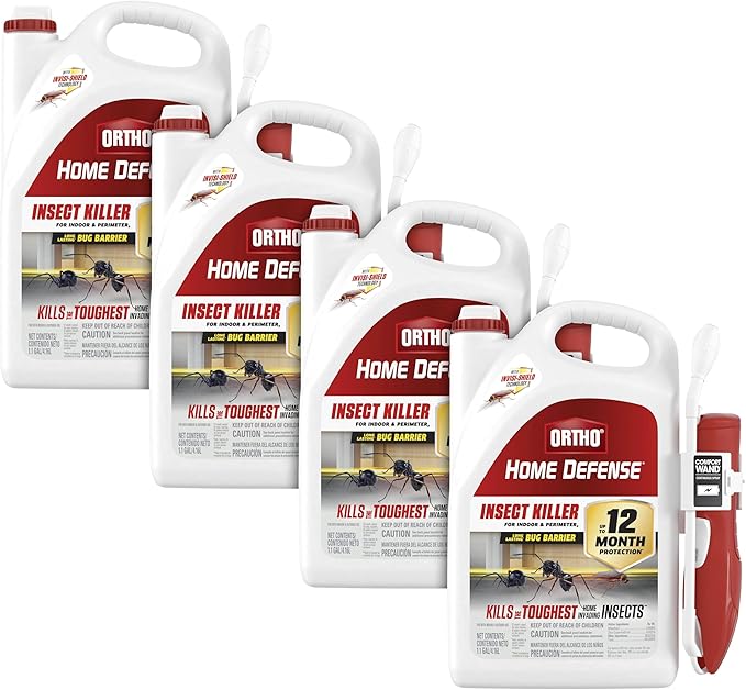 Ortho Home Defense Insect Killer for Indoor and Perimeter2 with Comfort Wand - Ready-To-Use Bug Spray Kills Ants Cockroaches &amp Spiders 1.1 gal. (4-pack)