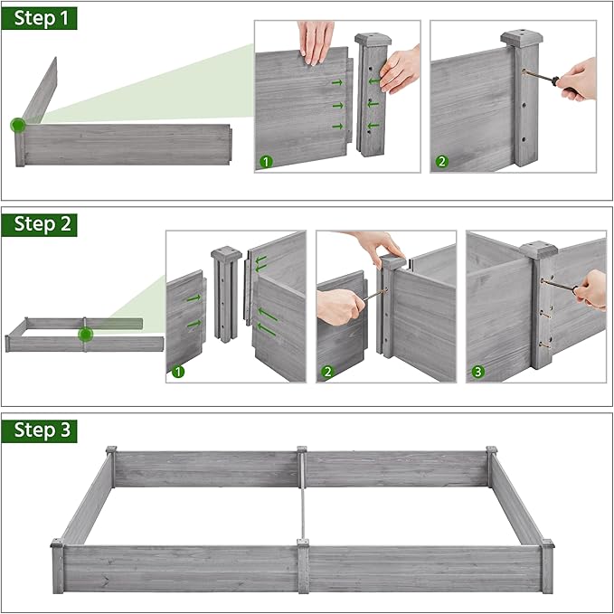 Yaheetech 8×4ft Wooden Horticulture Raised Garden Bed Divisible Elevated Planting Planter Box for Flowers/Vegetables/Herbs in Backyard/Patio Outdoor 93 x 48 x 10in Gray