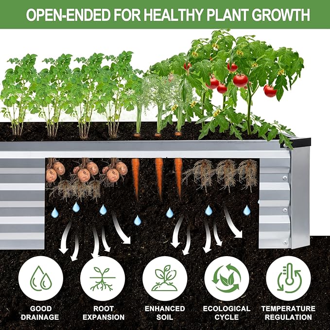 Galvanized Raised Garden Bed Outdoor | Metal Raised Garden Bed for Gardening 2Pack | Large Planter Box for Vegetables Flowers Fruits | Easy Assembly &amp Safety Design Flower Beds 8x4x1ft Silver