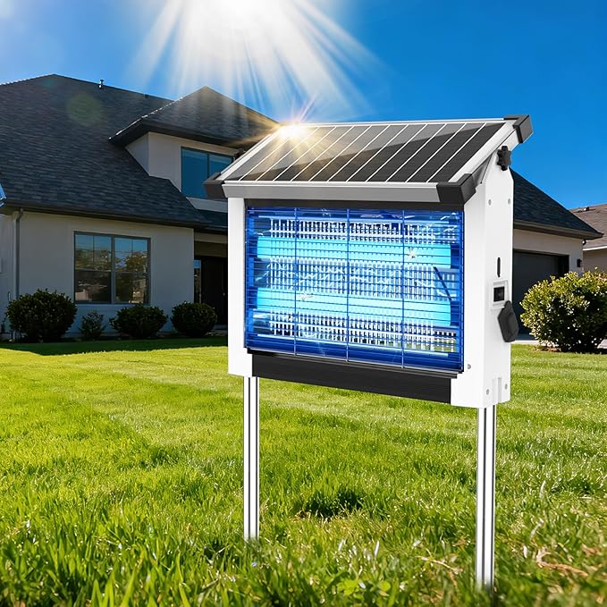 Solar Bug Zapper Outdoor Mosquito Zapper Waterproof Electric Fly Zapper Rechargeable Mosquito Killer Lamp with 10W Solar Panel 4500V Cordless Fly Trap for Backyard Patio Garden RV Camping
