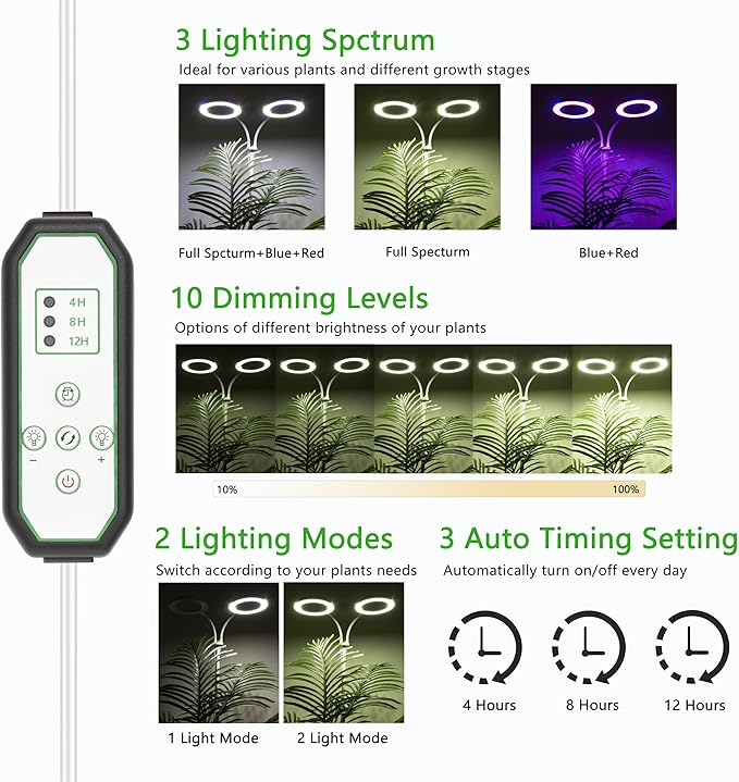 Grow Light for Indoor Plants Full Spectrum LED Tall Plant Lights with Timer Standing Floor Growing Lamp Height Adjustable for Large Plants (40W/White)