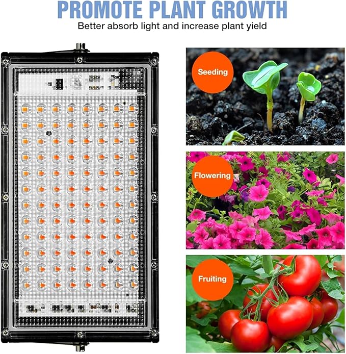 LED Grow Light Full Spectrum Floodlight Plant Growing Light Waterproof Phytolamp for Indoor Outdoor Plants Flower Seedlin100W