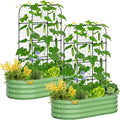 SUNYRISY 2Pack Galvanized Raised Garden Bed with 71in Arch Trellis for Climbing Plants Outdoor Planter Box with Climbing Net for Gardening Flowers Vegetables Fruits Herbs Green
