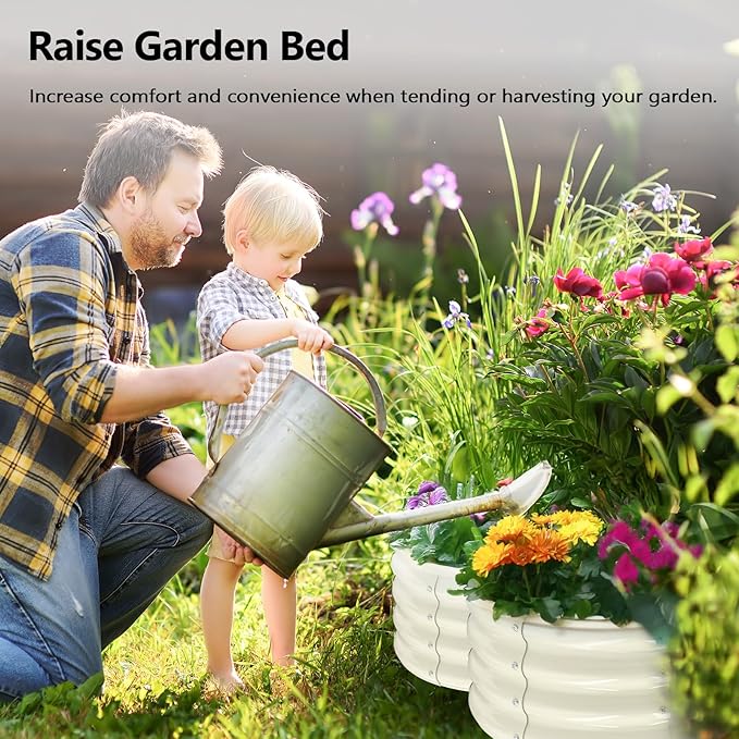 VINGLI 2 PCS Galvanized Raised Garden Beds Outdoor 2x2x1ft Round Raised Planter Boxes Outdoor Metal Raised Garden Bed for Vegetables (White)