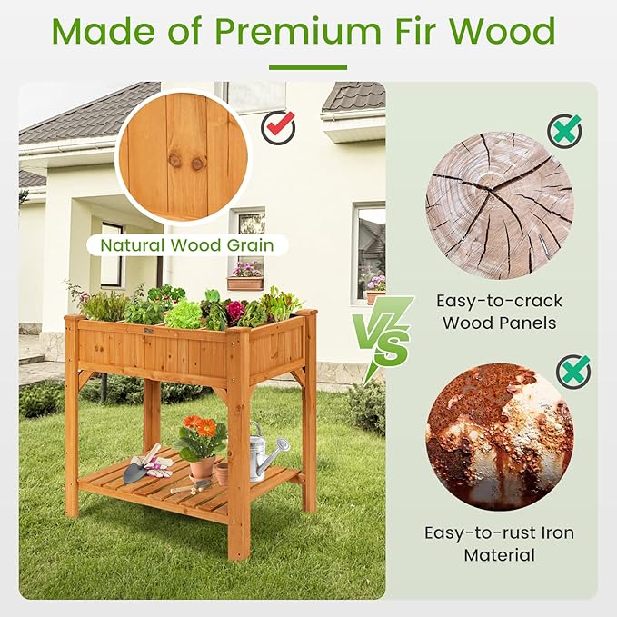 S AFSTAR Raised Garden Bed with Legs Wooden Elevated Planter Box with 8 Grids Divider &amp Protective Liner 35.5x24x36in Standing Garden Planter Bed for Vegetables Flowers Herbs on Deck Patio Backy