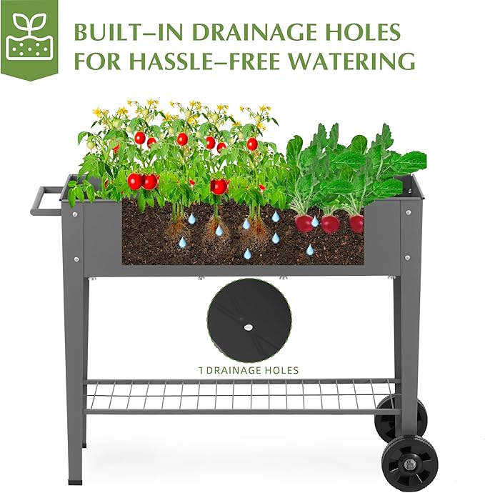 DDK Outdoor Heavy Duty Metal Raised Garden Bed with Legs (Dark Gray)