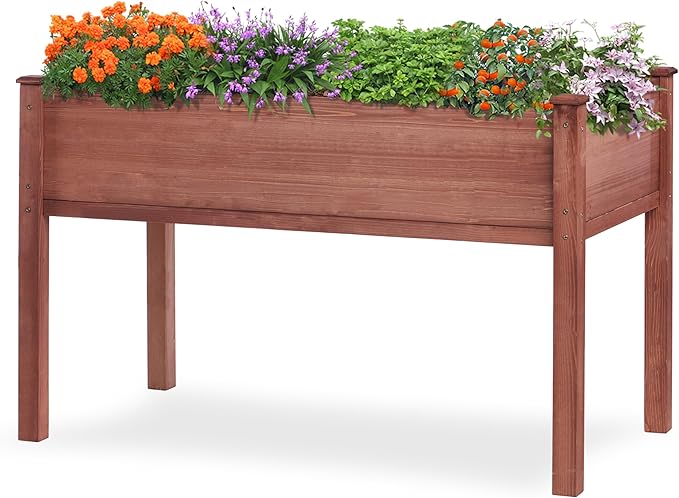 48x24x30 inch Raised Garden Bed with Legs Elevated Wooden Planter Box for Outdoor Plants Flowers Fruits Vegetable Herb Growing