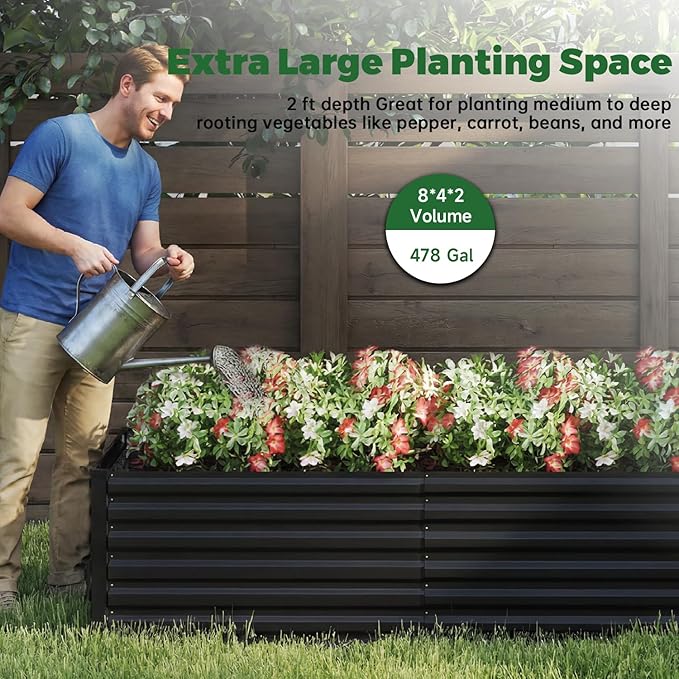 8x4x2 ft Outdoor Raised Garden Bed Large Metal Planter Raised Beds Planters for Outdoor Plants for Vegetables Flowers Herbs Fruits and Succulents.(4 Pcs)