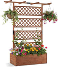 Giantex Raised Garden Bed with Trellis 72'' Wooden Planter Box Outdoor w/Privacy Screen Roof Large Vertical Garden Planter w/Drainage Holes for Climbing Plants Patio Balcony Backyard