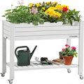 YITAHOME 3.6x1.5x2.8 FT Elevated Garden Bed Kit with Legs and Wheels Outdoor Large Resin Planter Box Stand with Drain Plug and Storage Shelf for Plants Vegetables Fruits Grayish-White