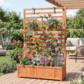 BECOMFORT 59”H Raised Garden Bed with Trellis Tall Fir Wood Planter Box with Liner &amp Drainage Gaps for Climbing Plants Vegetables &amp Flowers Outdoor Privacy Planters for Patio Balcony Yard