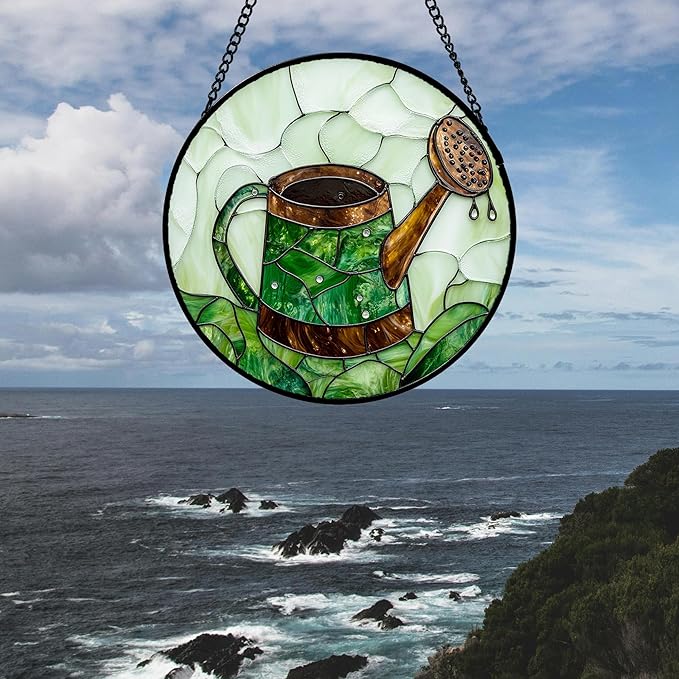 Stained Glass Window Hanging 4 Pcs Set Gardening Tools 6.3 - Suncatcher Door Garden Sun Catcher Decor Birthday Mother's Day for Gardener Men Woman Nana Mam Friend