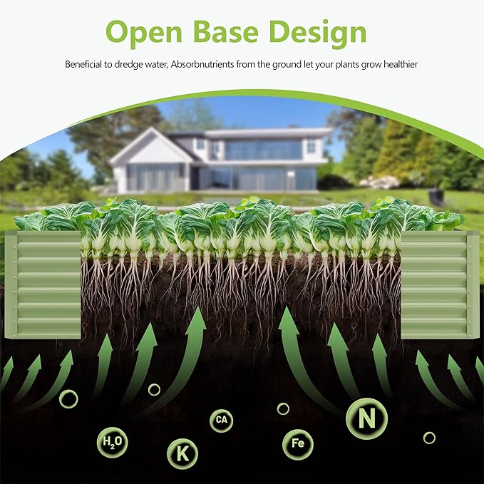 8x2x2FT Galvanized Raised Garden BedGalvanized Planter Boxes Outdoor Large Metal Raised Garden Beds for Vegetables-Green