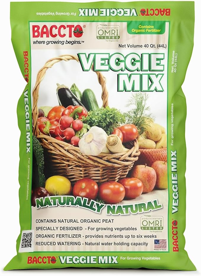 Michigan Peat Company BACCTO Veggie Mix with Peat Moss Indoor Outdoor Organic Nutrients for Planting &amp Growing Vegetables 40 Quart Bag
