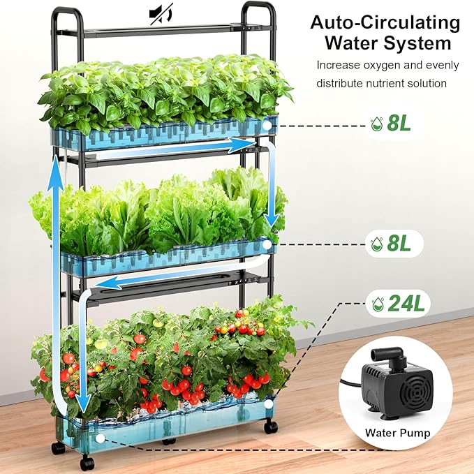Large Hydroponics Growing System Kit 90 Pods Vertical Hydroponic Garden with 2 Light Modes Grow Light Auto Circulating Water System 40L Indoor Gardening System for Herb Vegetable Fruit