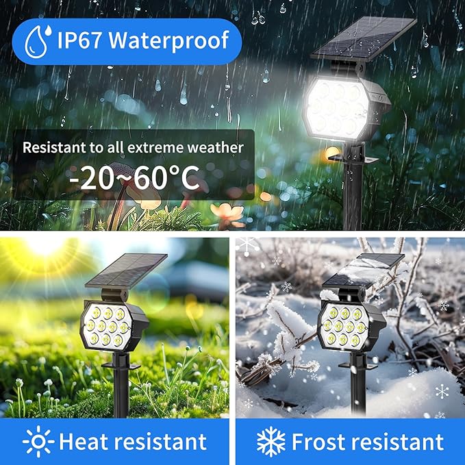 Solar Spot Lights Outdoor Waterproof IP67 6 Pack - 50 LED Adjustable Solar Powered Landscape Spotlight with 3 Lighting Modes Stake Light for Outside Yard Lawn Pathway Tree (Cool White)