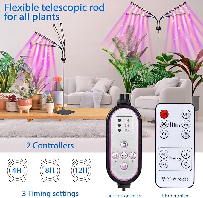 Grow Lights for Indoor Plants 4 in 1 Full Spectrum Plant Lights for Indoor Growing with Adjustable Brightness On/Off Switch and TimerPlant Grow Light liftable (4 in 1 Small)