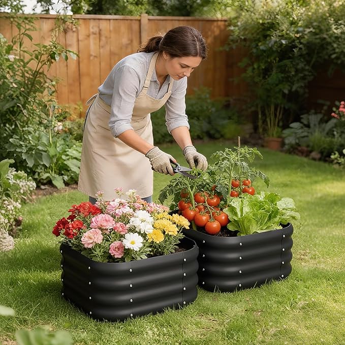 2-Pack 2x1ft Galvanized Raised Garden Bed Outdoor Planter Bed Metal Planter Box for Gardening and PlantingSquareBlack