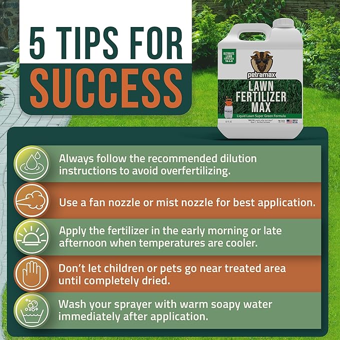 PetraMax Liquid Lawn Fertilizer for Lawns Concentrate - Liquid Fertilizer for Lawns Food for Grass - 16-4-8 High Nitrogen Lush Green Grass Phosphorus for Strong Roots - Apply Spring &amp Summer (32