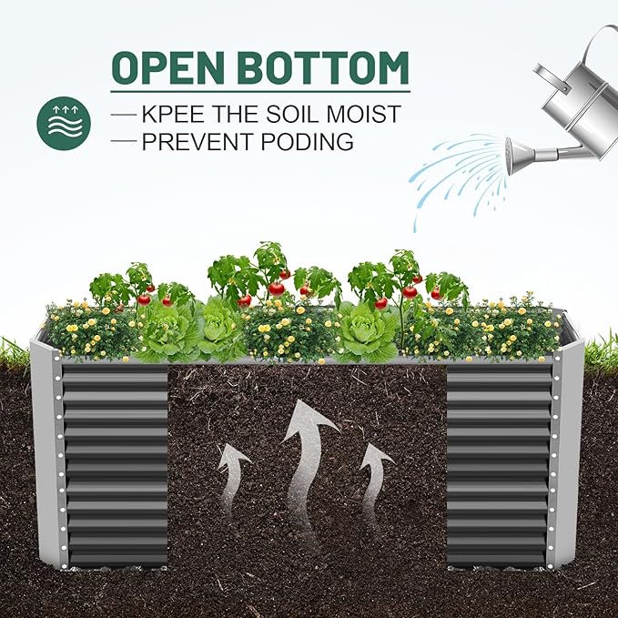 Land Guard 8x4x3ft Rectangular Galvanized Raised Garden Beds Large-Capacity Metal Planter Box Outdoor Durable Deep Raised Garden Bed 3ft Tall Raised Beds for Gardening Vegetables Modern Gray